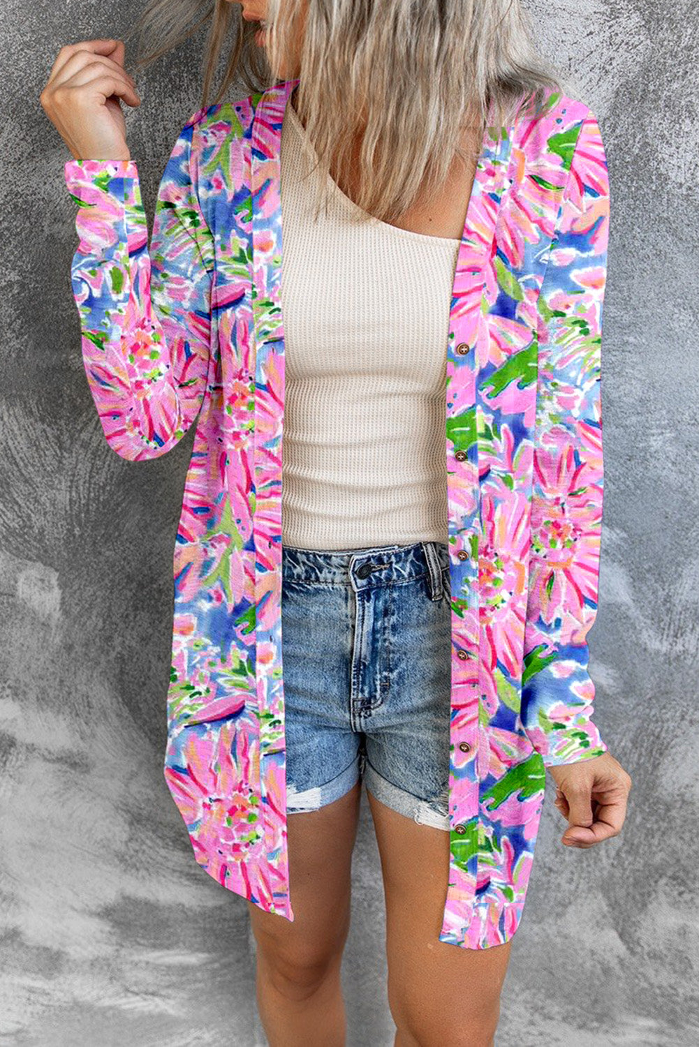 Floral Open Front Long Sleeve Cardigan – Cabana Boutique