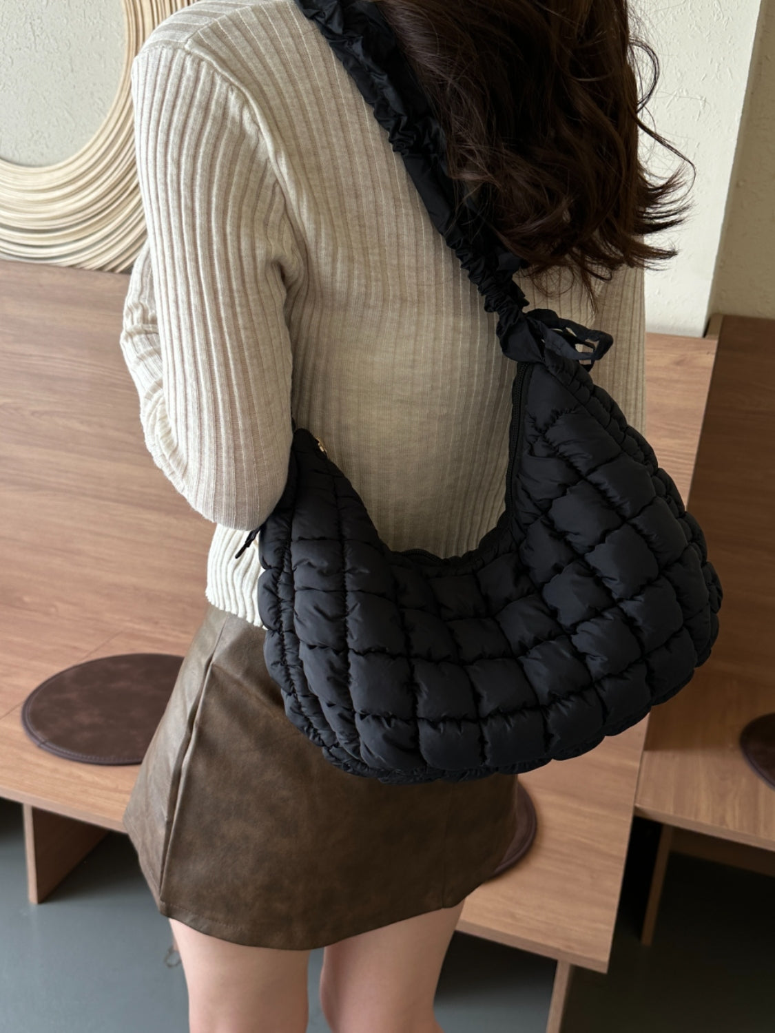 Bubble Texture Ruched Strap Quilted Shoulder Bag