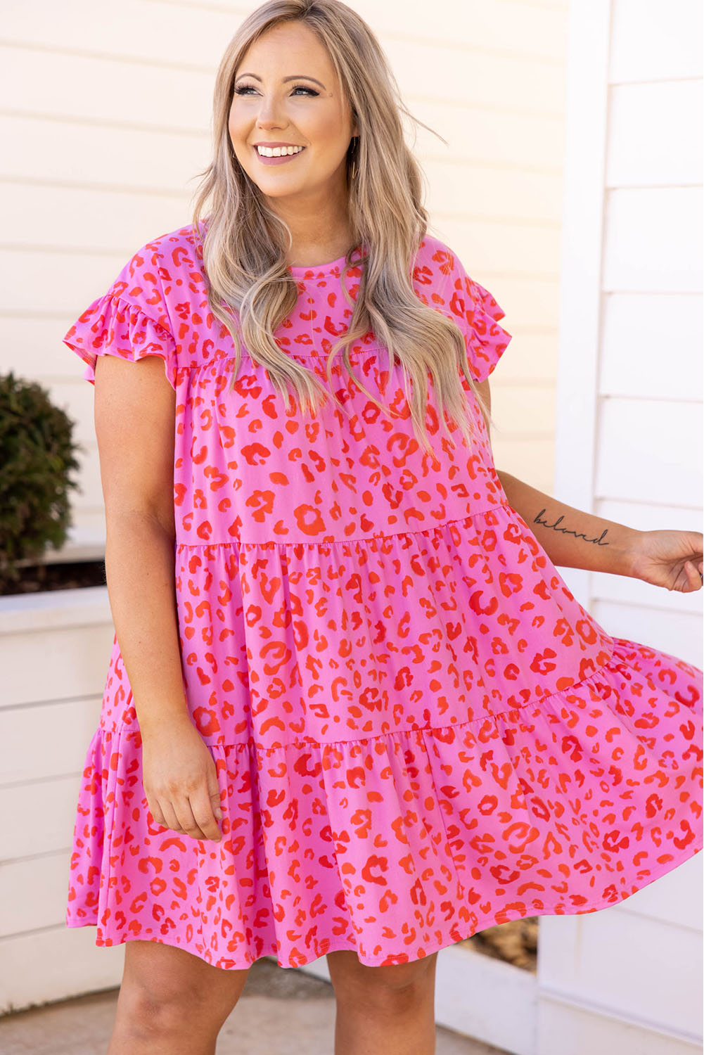 Rose Plus Size Leopard Ruffle Tiered Dress