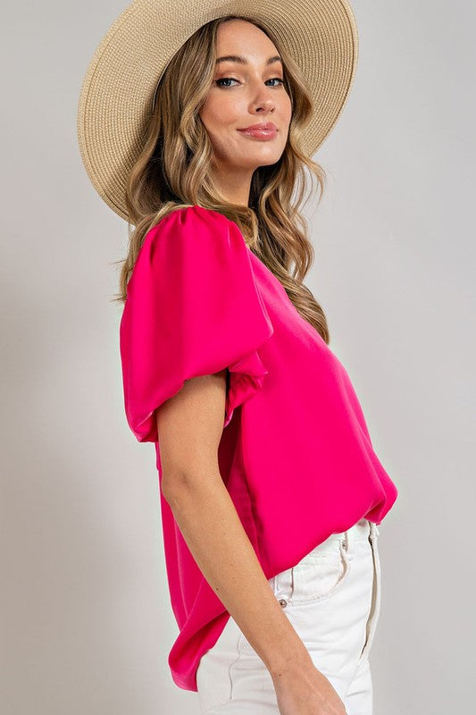 V-NECK PUFF SLEEVE BLOUSE TOP