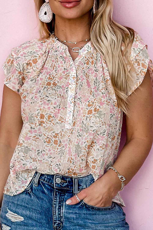 Multicolor Plus Size Floral Mandarin Collar Blouse