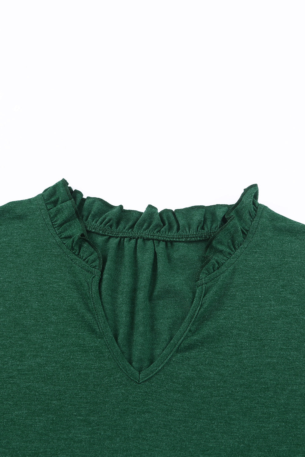 Green Solid Color Notch Neck Basic Long Sleeve Top