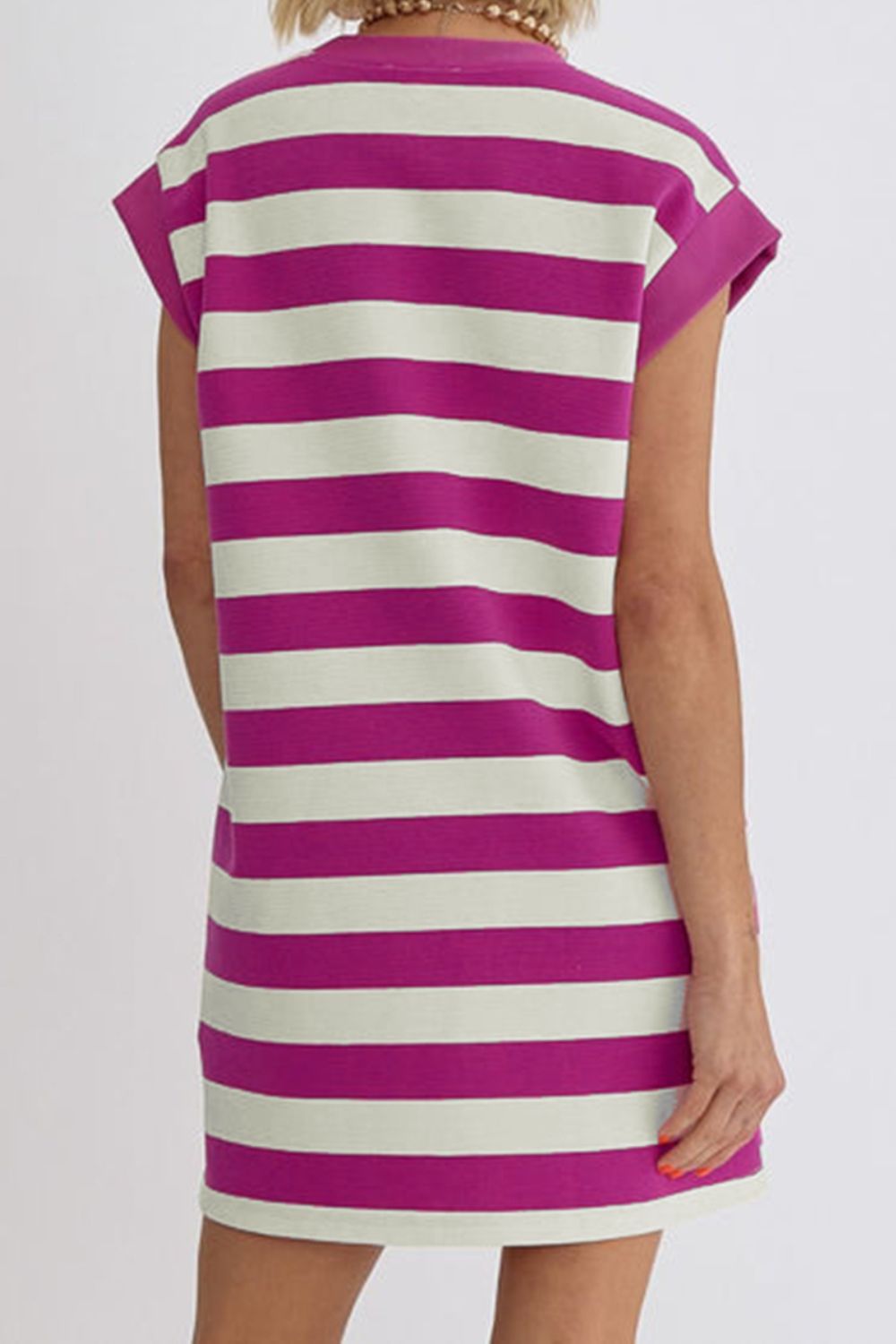 Striped Round Neck Cap Sleeve Dress