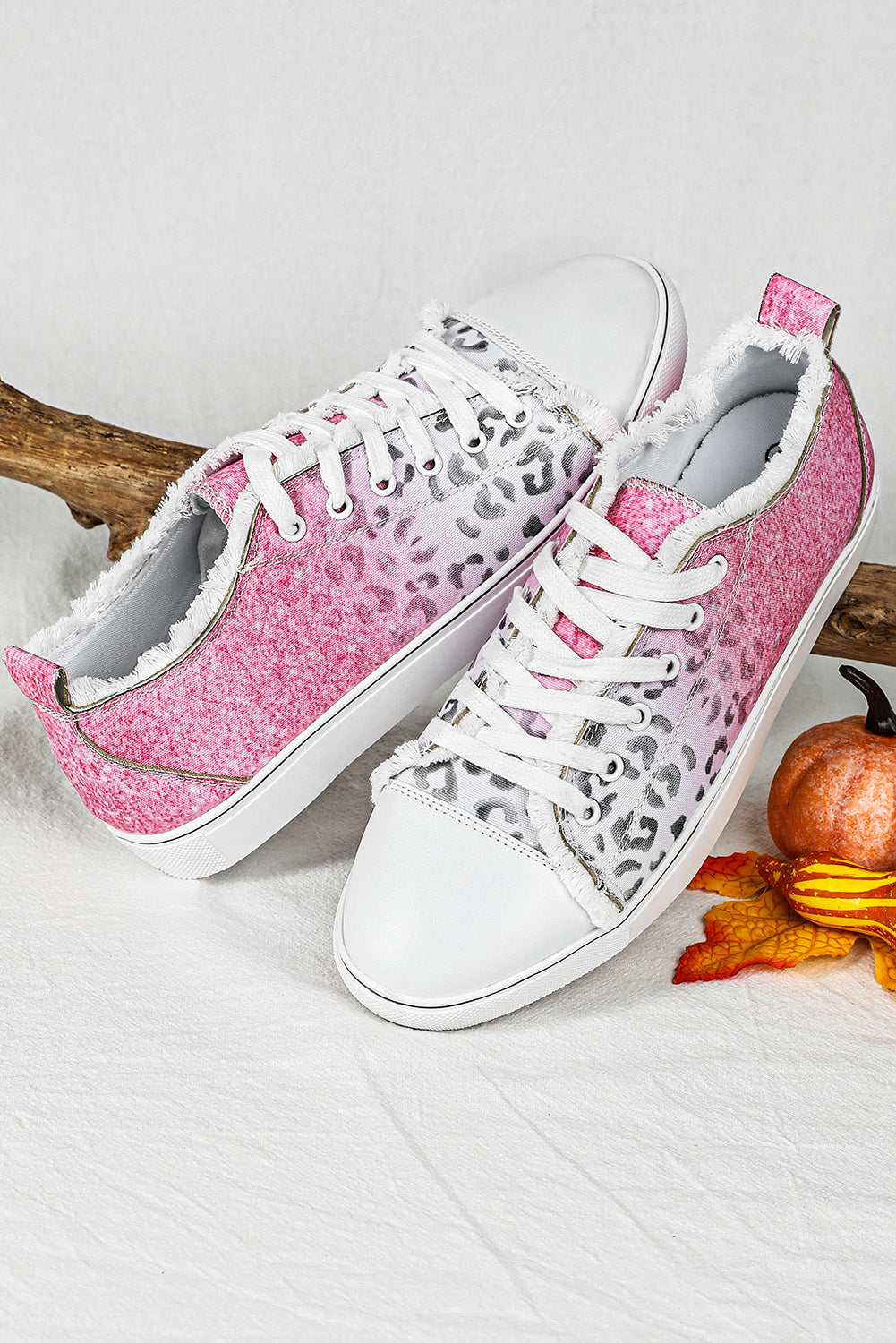 Pink Ombre Leopard Print Casual Canvas Shoes