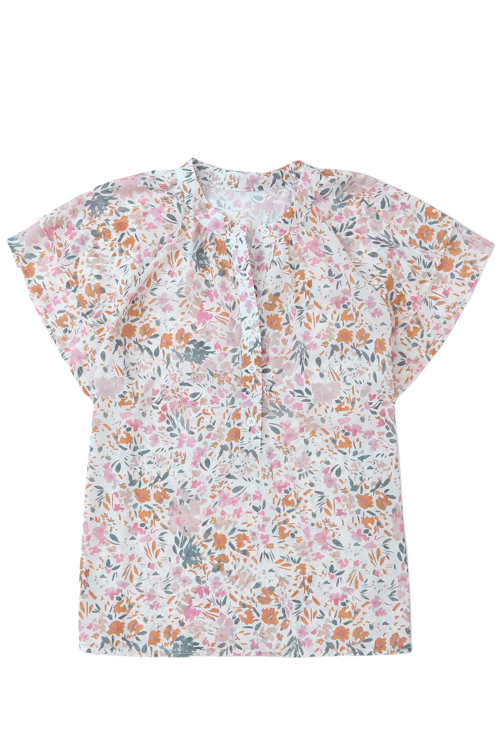 Multicolor Plus Size Floral Mandarin Collar Blouse