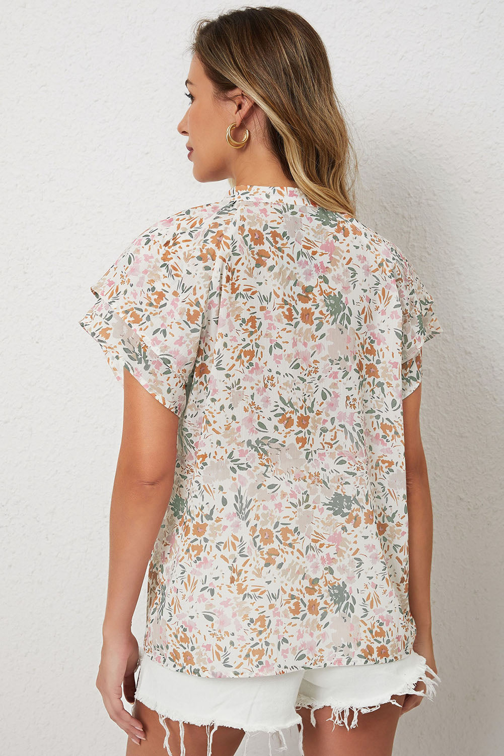 Multicolor Plus Size Floral Mandarin Collar Blouse