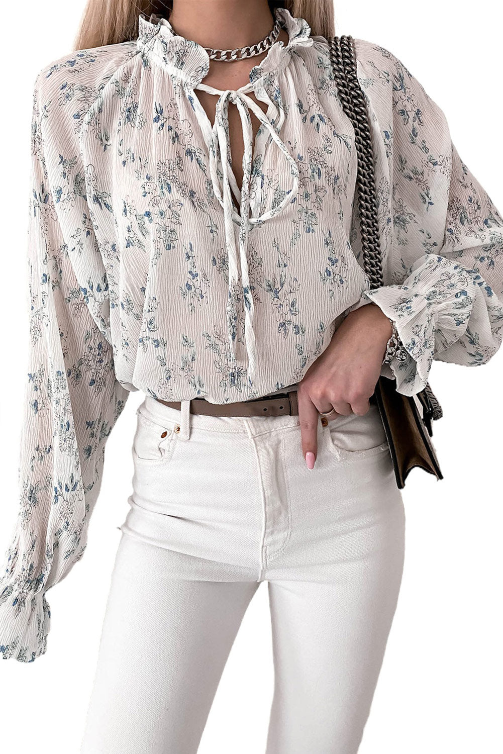 Multicolor Plus Size Floral Mandarin Collar Blouse