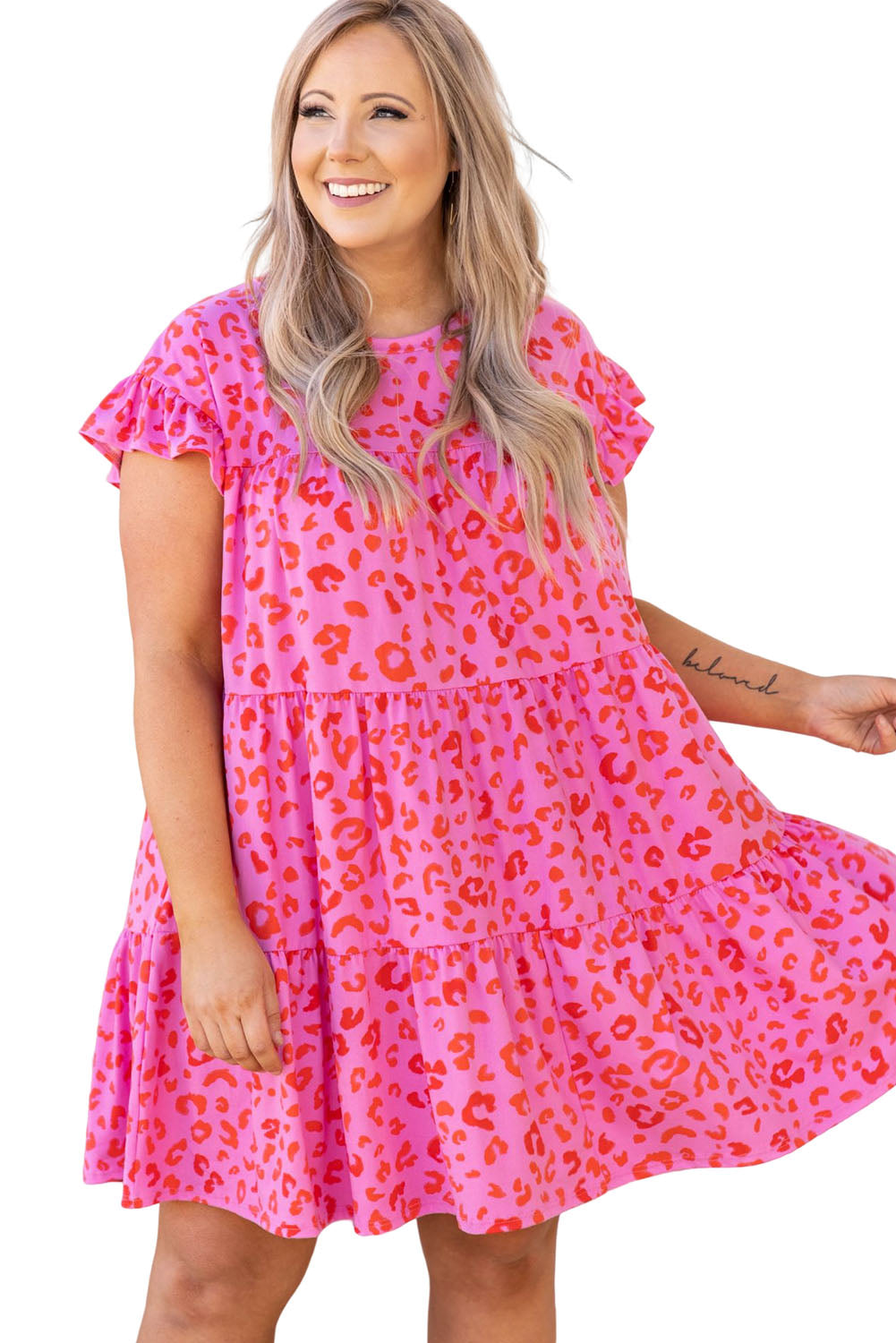 Rose Plus Size Leopard Ruffle Tiered Dress