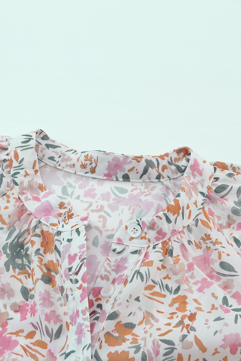 Multicolor Plus Size Floral Mandarin Collar Blouse