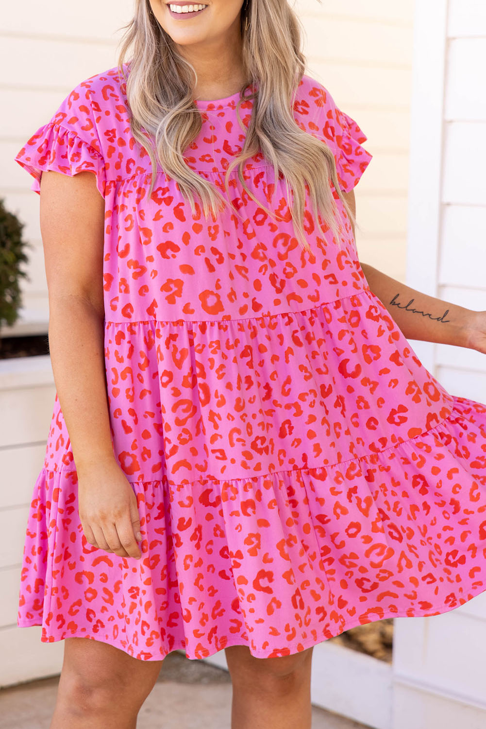 Rose Plus Size Leopard Ruffle Tiered Dress