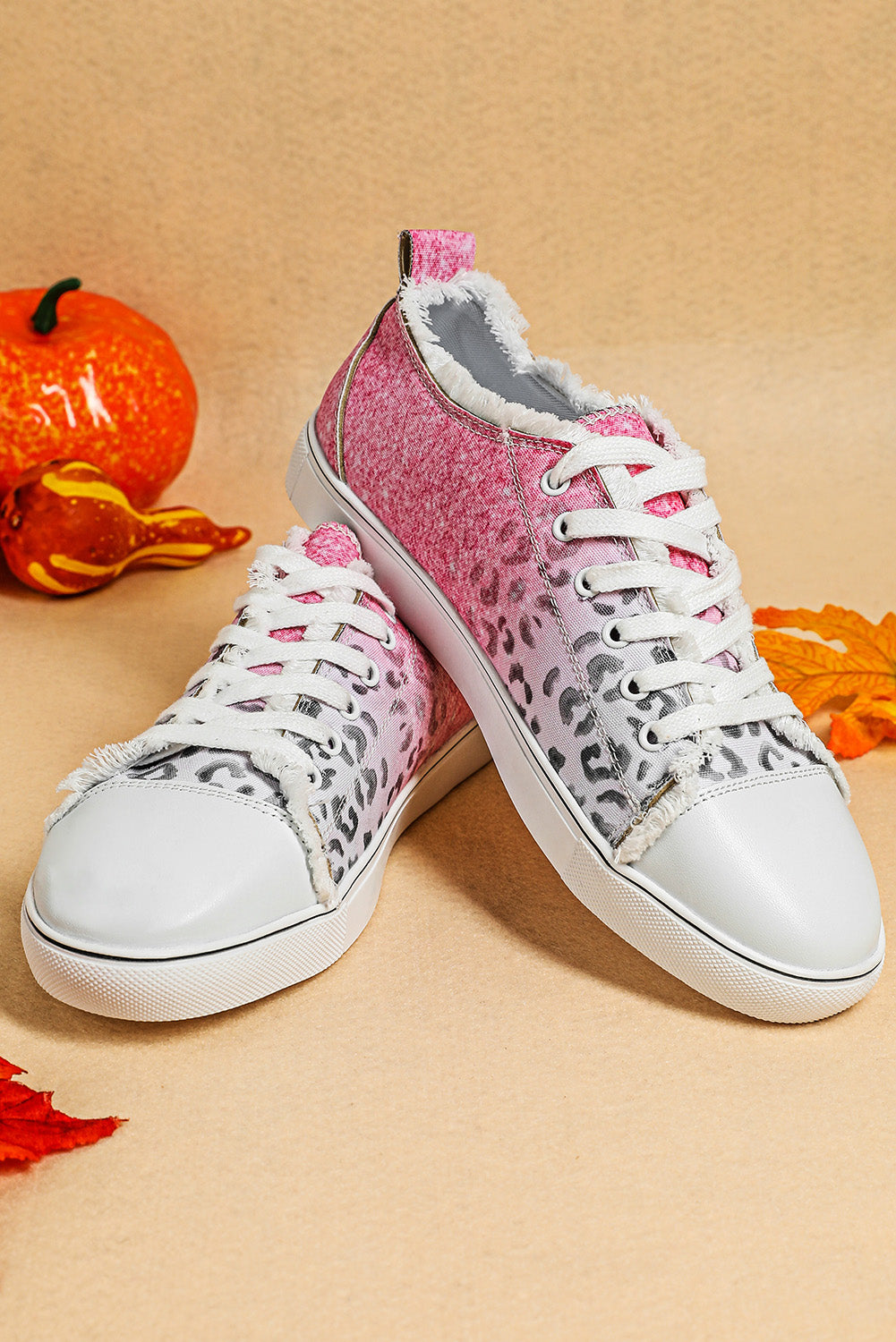 Pink Ombre Leopard Print Casual Canvas Shoes