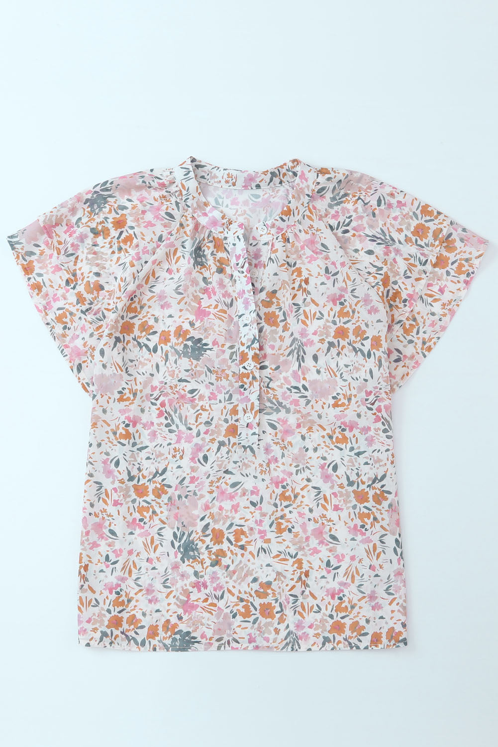 Multicolor Plus Size Floral Mandarin Collar Blouse