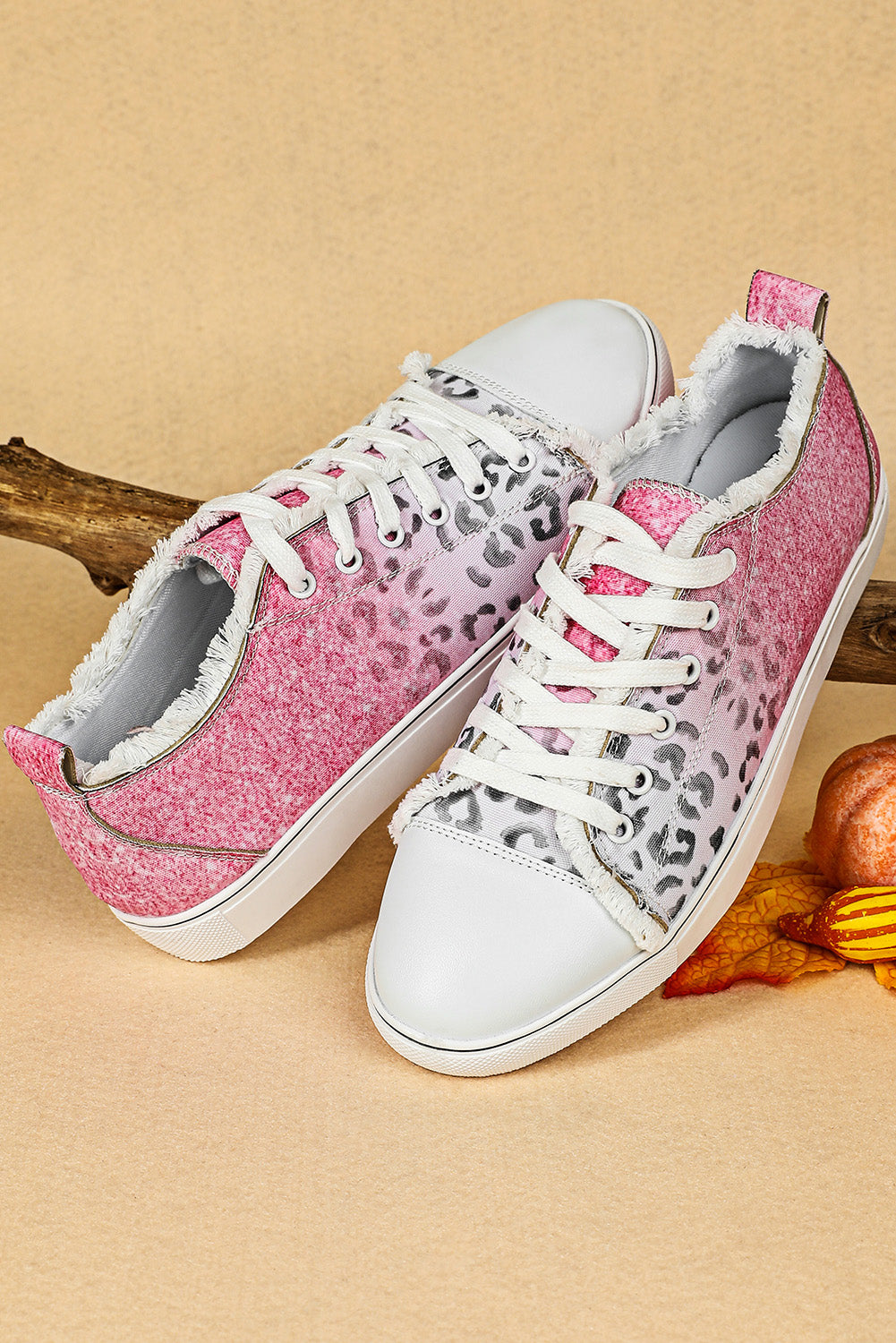 Pink Ombre Leopard Print Casual Canvas Shoes