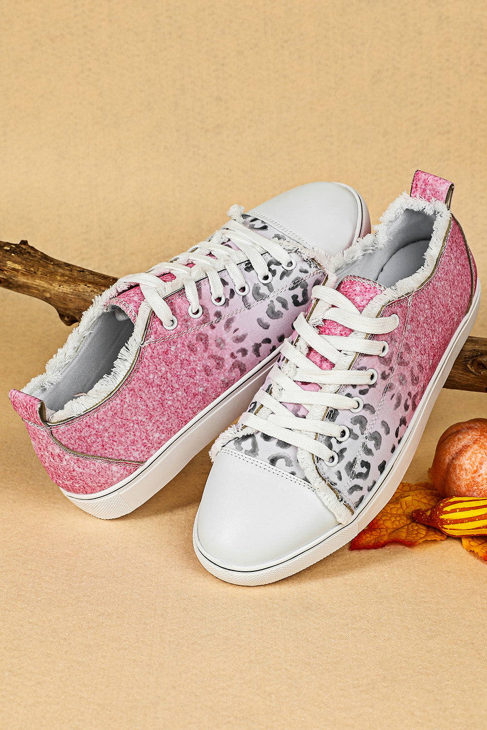 Pink Ombre Leopard Print Casual Canvas Shoes