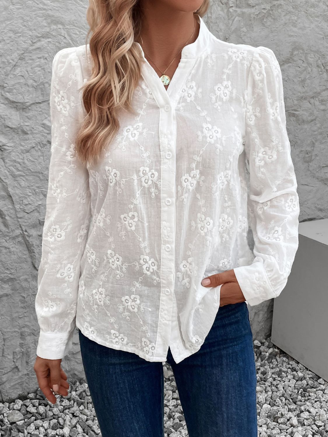 Notched Long Sleeve Shirt