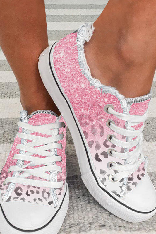Pink Ombre Leopard Print Casual Canvas Shoes