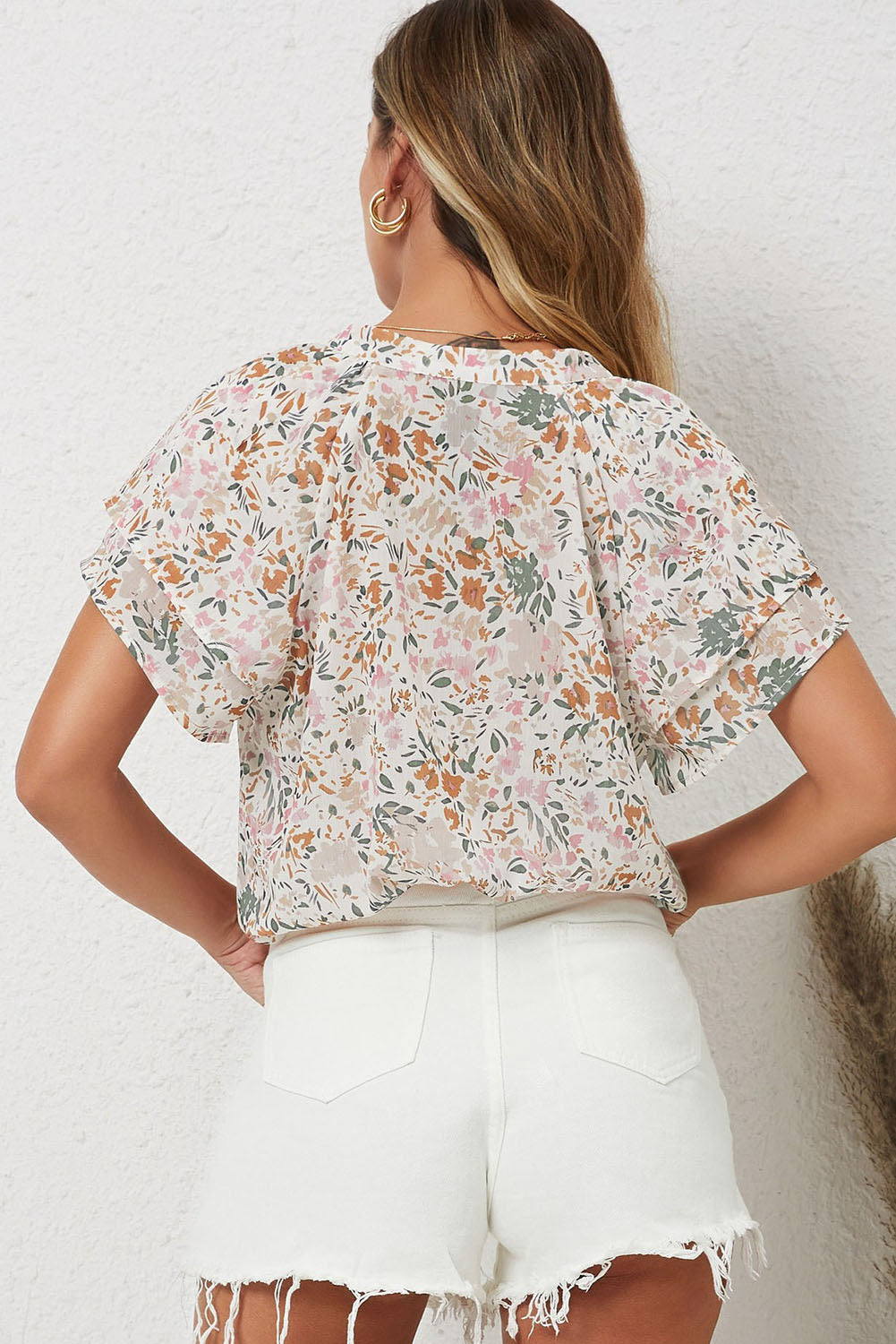 Multicolor Plus Size Floral Mandarin Collar Blouse