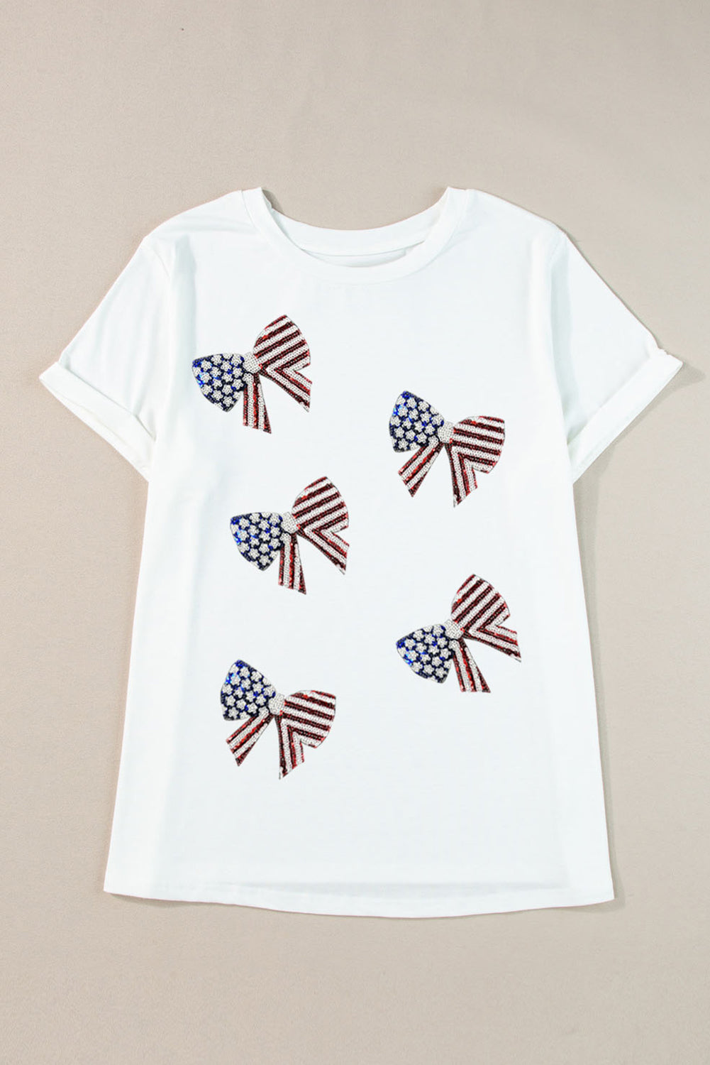 White Sequined American Flag Bow Knot Graphic Plus Size Tee