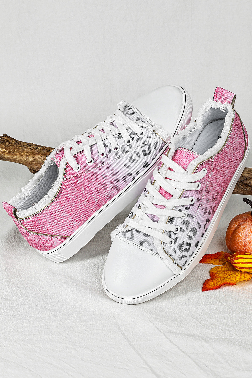 Pink Ombre Leopard Print Casual Canvas Shoes