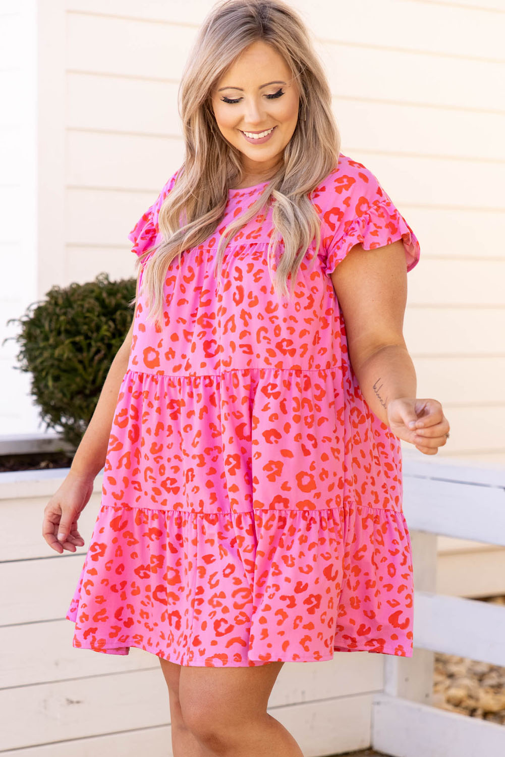 Rose Plus Size Leopard Ruffle Tiered Dress