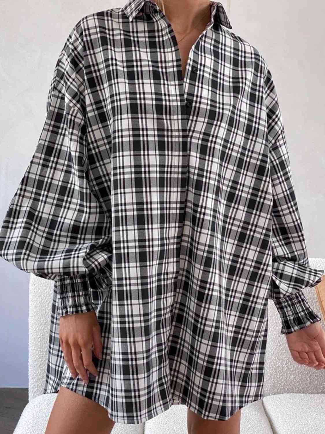 Plaid Lantern Sleeve Shirt