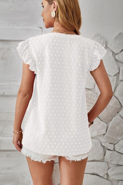 Swiss Dot Ruffled Cap Sleeve T-Shirt