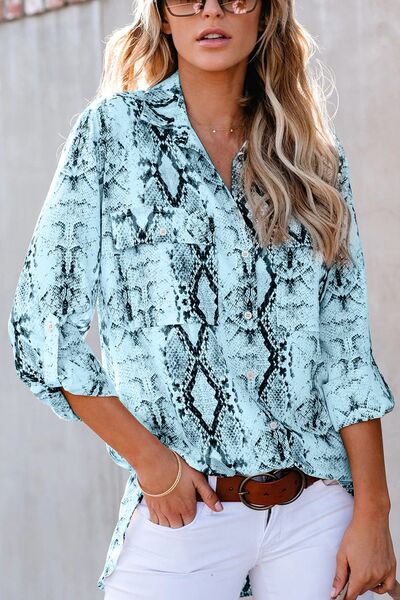 Pockted Printed Button Up Shirt